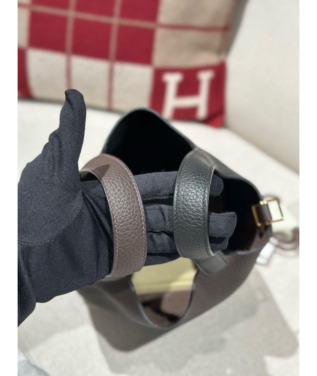 HERMES Черная кожаная сумка с короткими ручками, фото 7