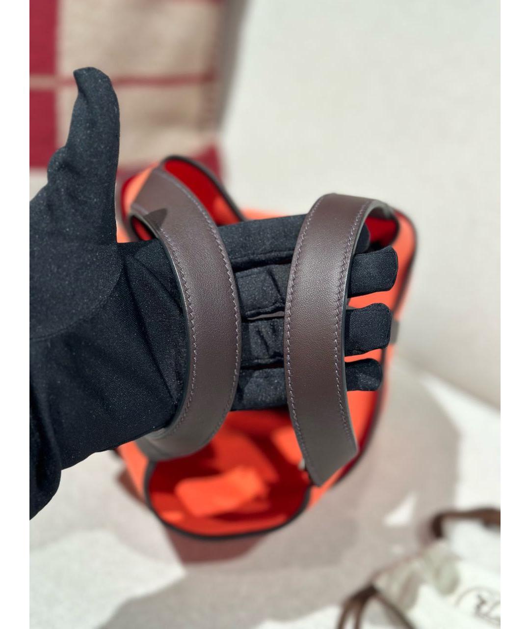 HERMES Оранжевая кожаная сумка с короткими ручками, фото 3