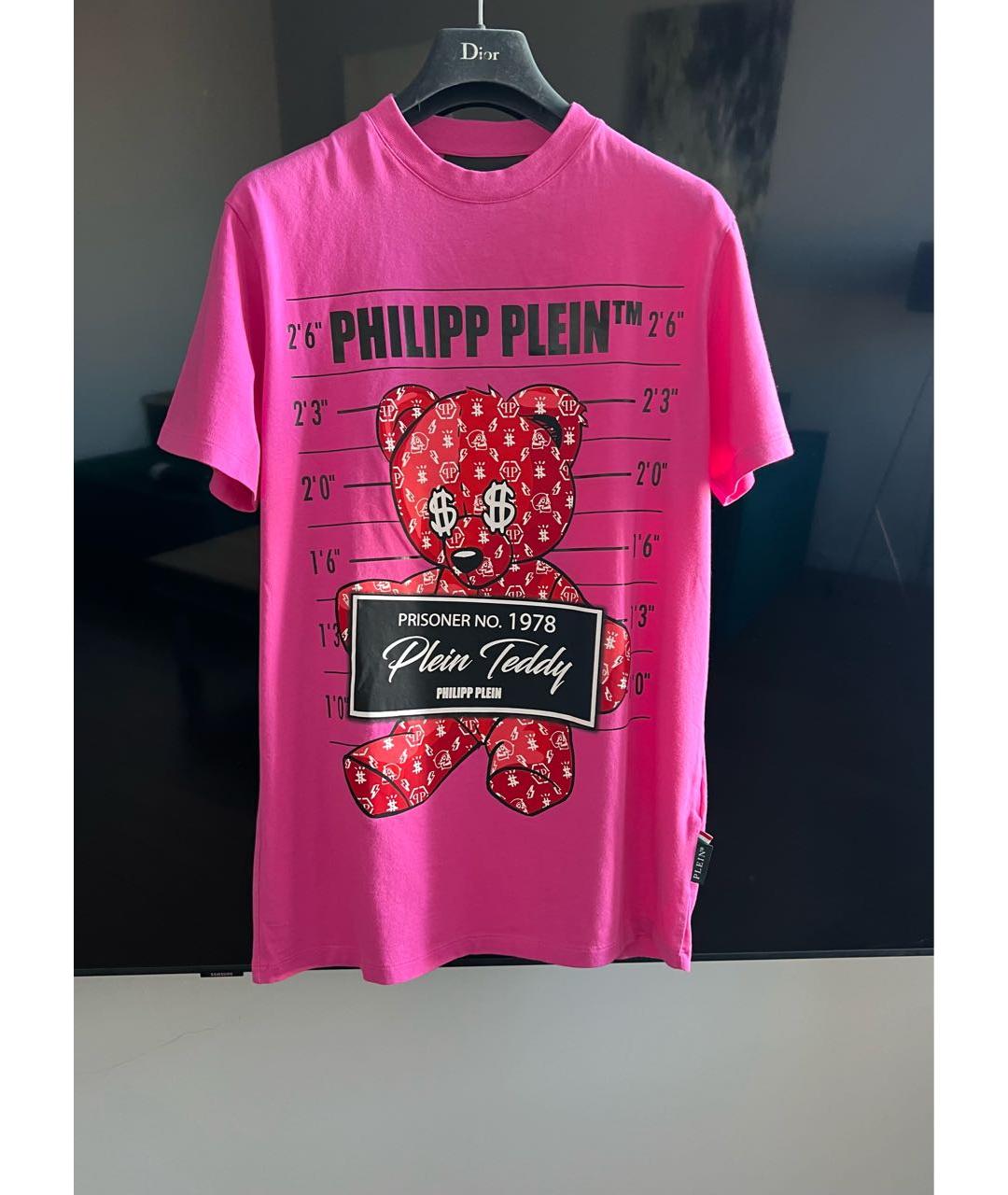 PHILIPP PLEIN Фуксия хлопковая футболка, фото 7