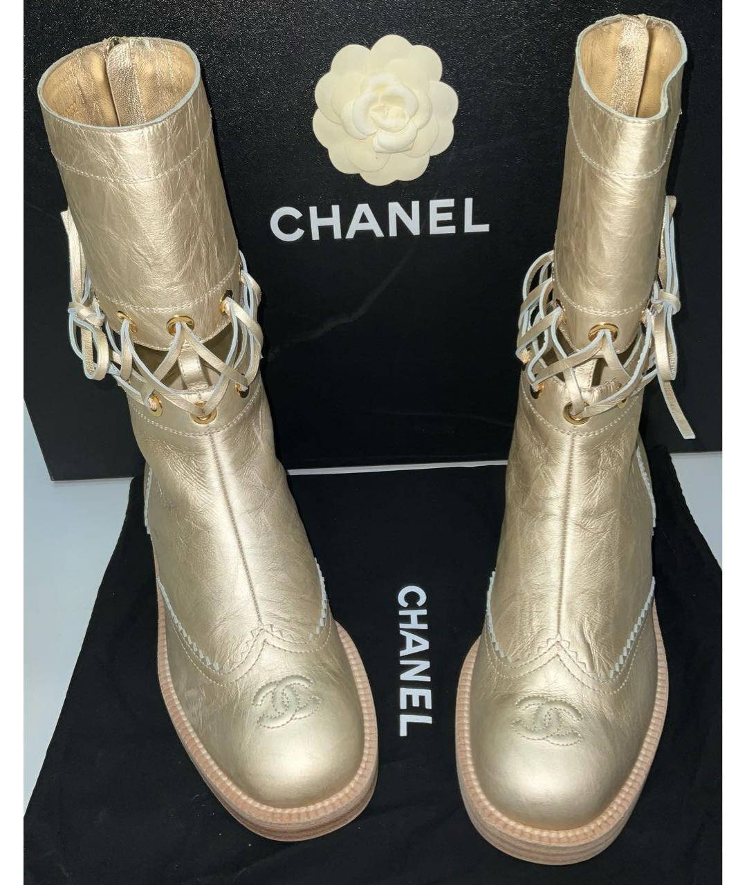 CHANEL Золотые кожаные сапоги, фото 2