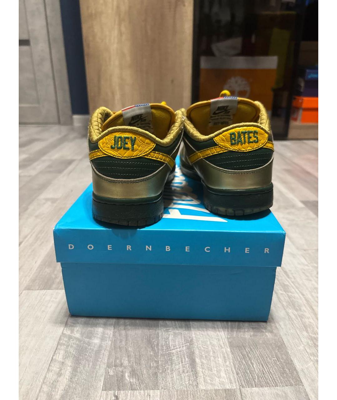 NIKE Зеленые кожаные низкие кроссовки / кеды, фото 4