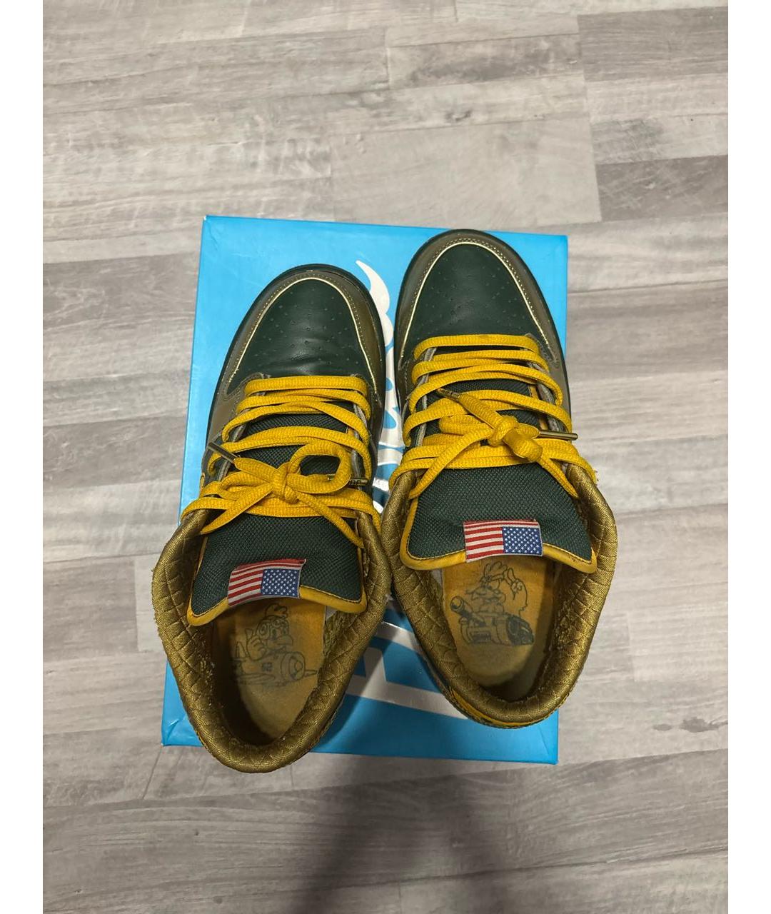 NIKE Зеленые кожаные низкие кроссовки / кеды, фото 3