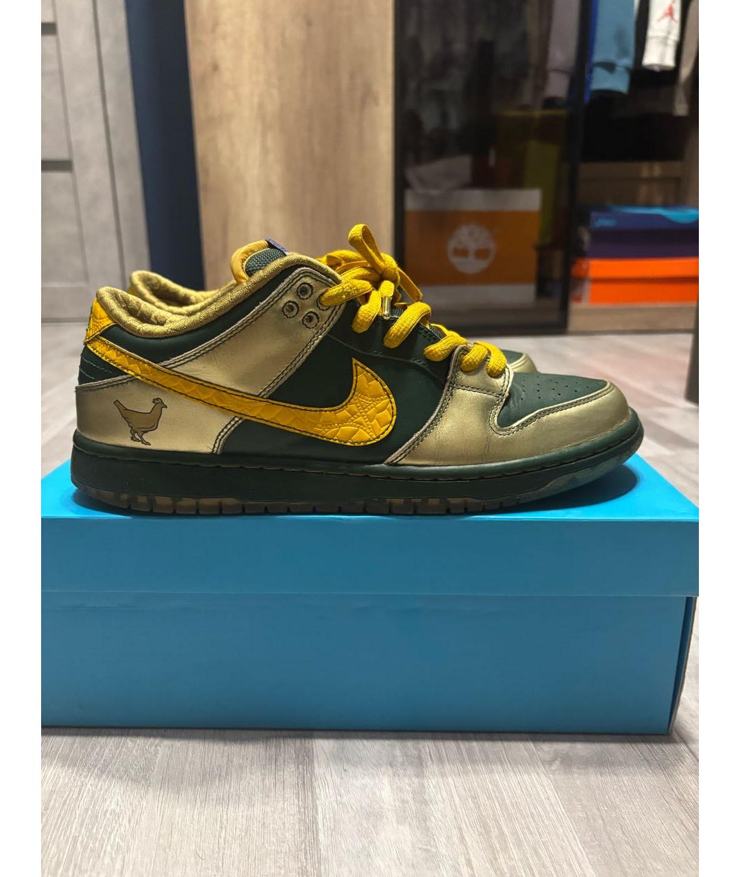 NIKE Зеленые кожаные низкие кроссовки / кеды, фото 5