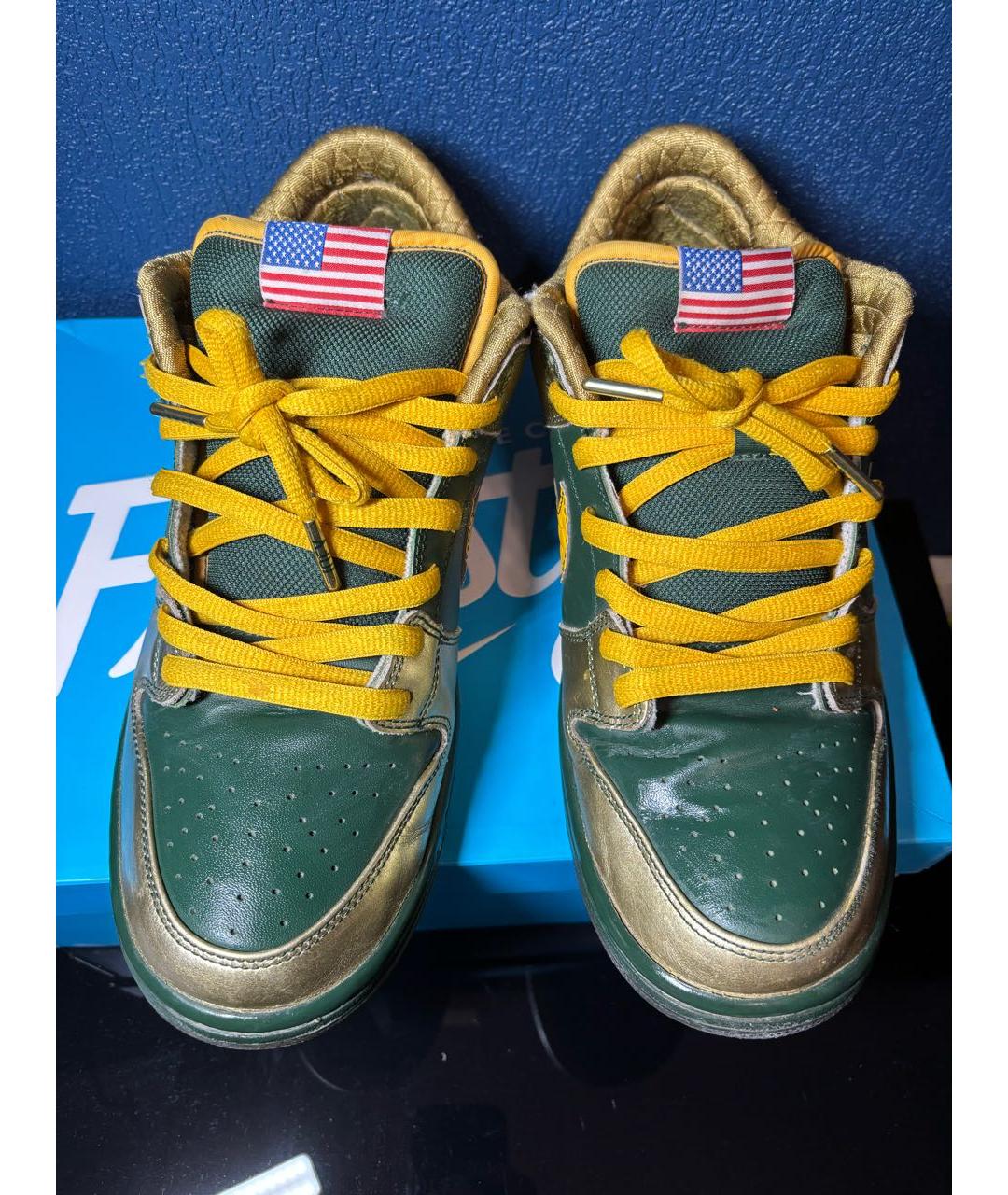 NIKE Зеленые кожаные низкие кроссовки / кеды, фото 2