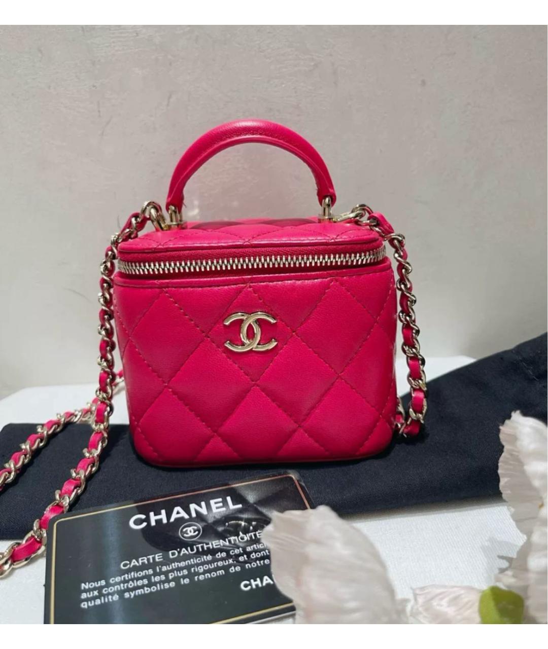 CHANEL Фуксия кожаная сумка с короткими ручками, фото 9
