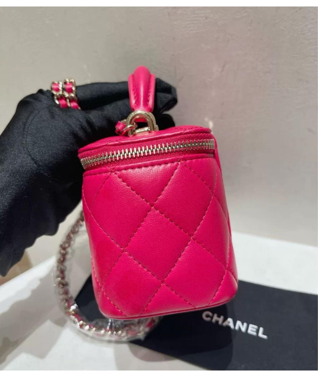 CHANEL Фуксия кожаная сумка с короткими ручками, фото 4