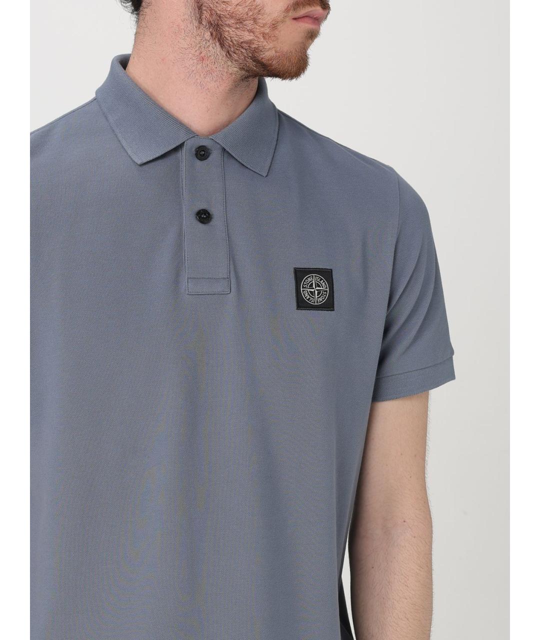 STONE ISLAND Голубое хлопковое поло с коротким рукавом, фото 6