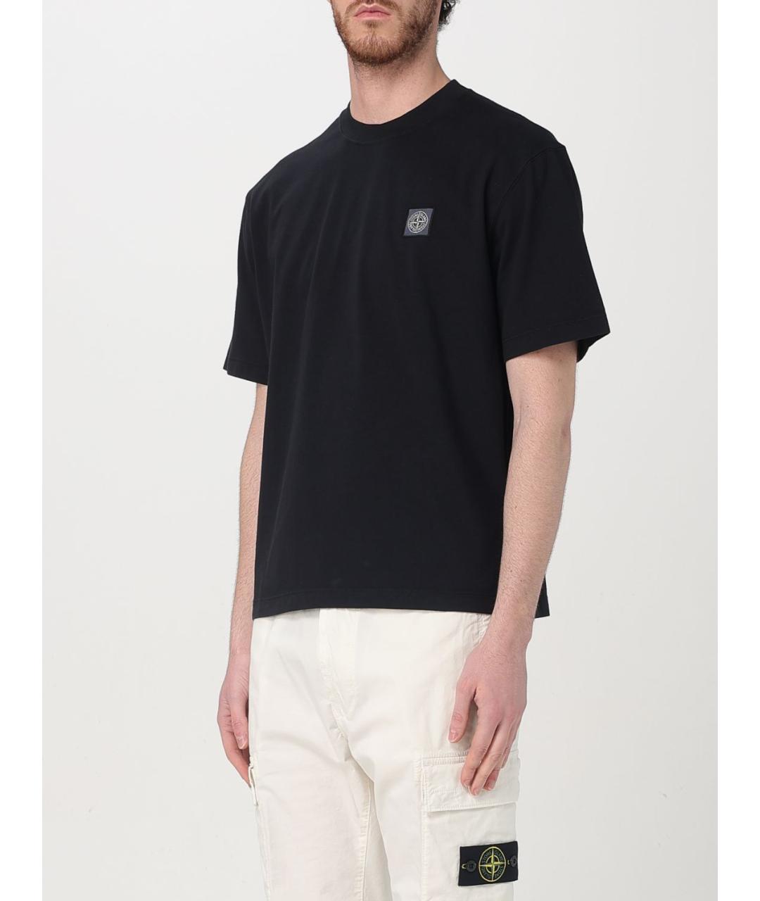 STONE ISLAND Черная хлопковая футболка, фото 5