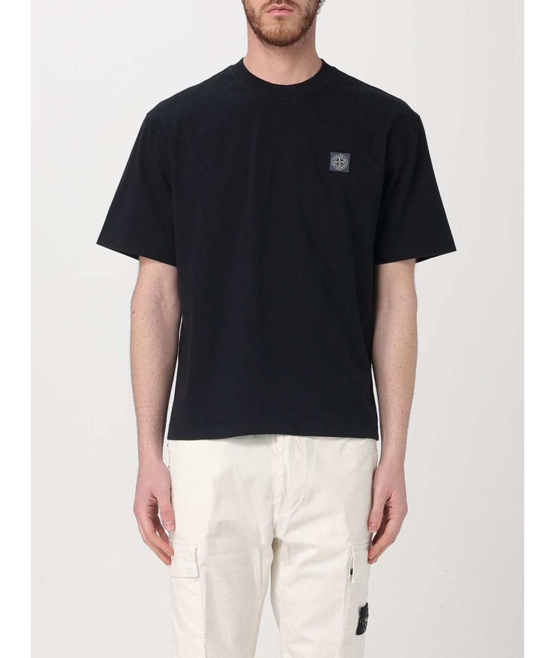 STONE ISLAND Черная хлопковая футболка, фото 2