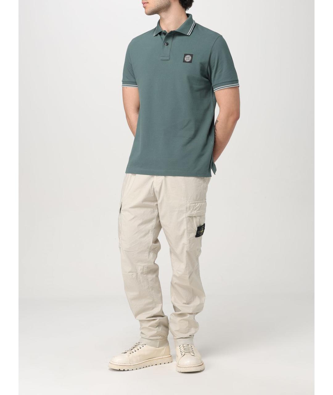 STONE ISLAND Зеленые хлопковое поло с коротким рукавом, фото 3