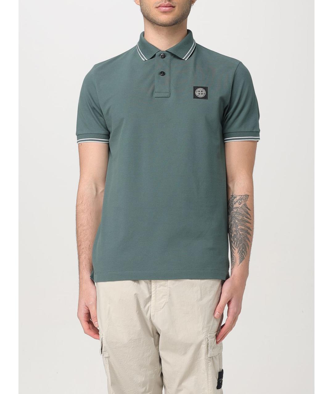STONE ISLAND Зеленые хлопковое поло с коротким рукавом, фото 2