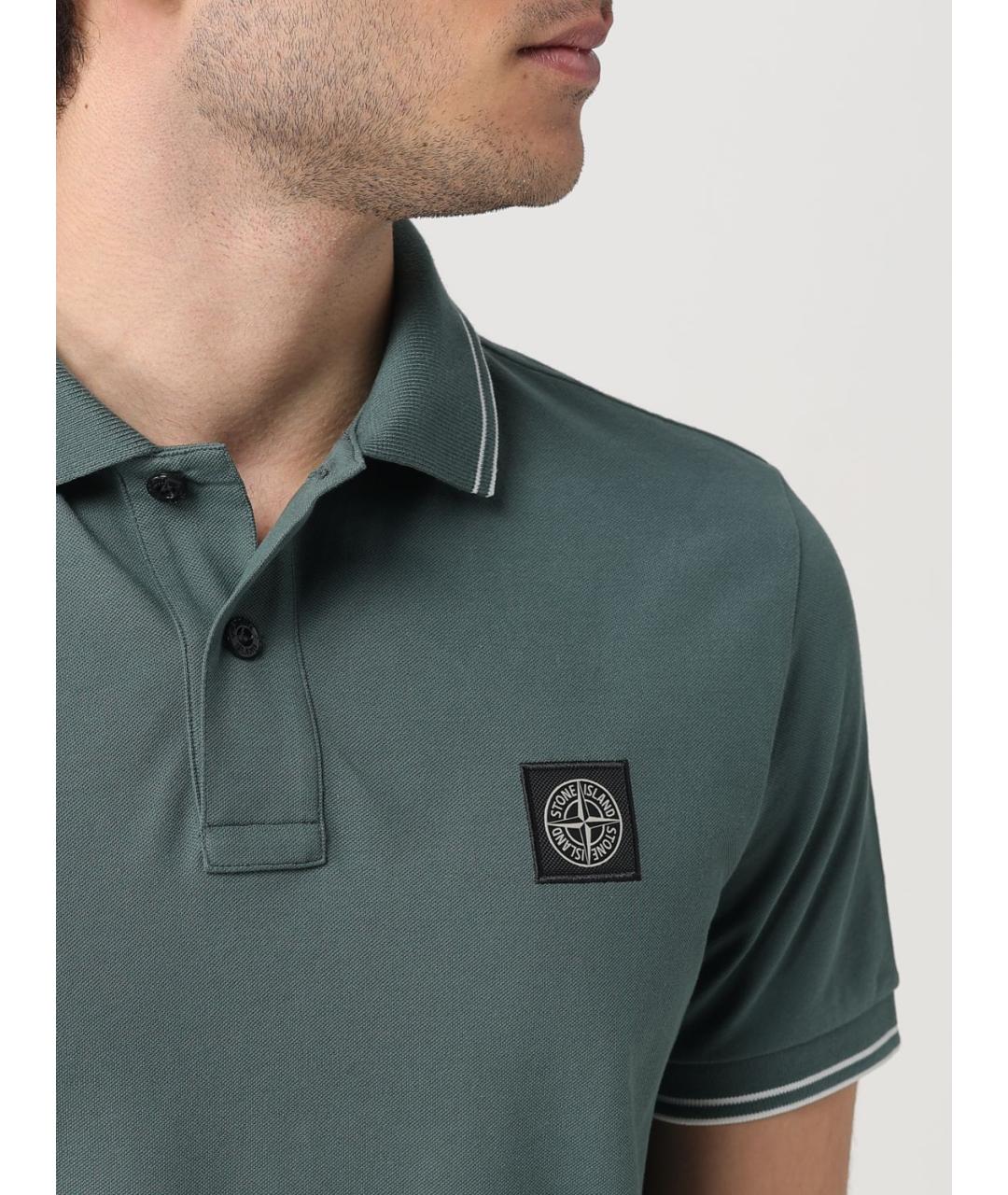 STONE ISLAND Зеленые хлопковое поло с коротким рукавом, фото 6