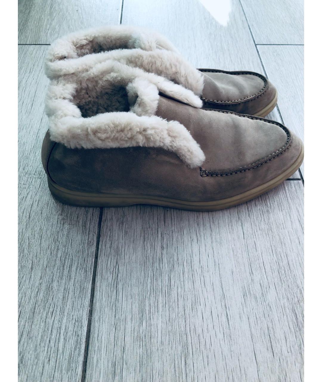 LORO PIANA Бежевые замшевые лоферы, фото 5