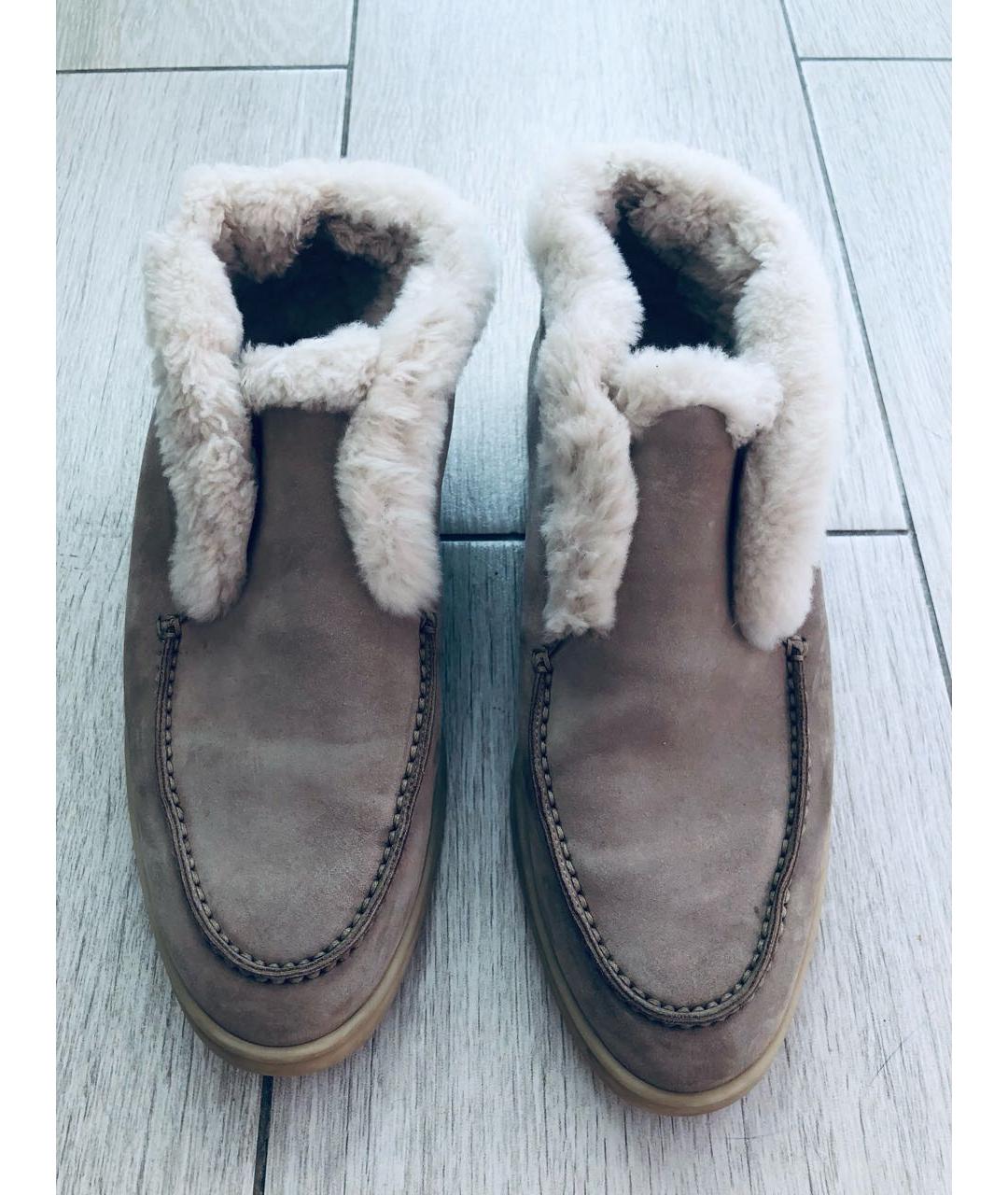 LORO PIANA Бежевые замшевые лоферы, фото 3