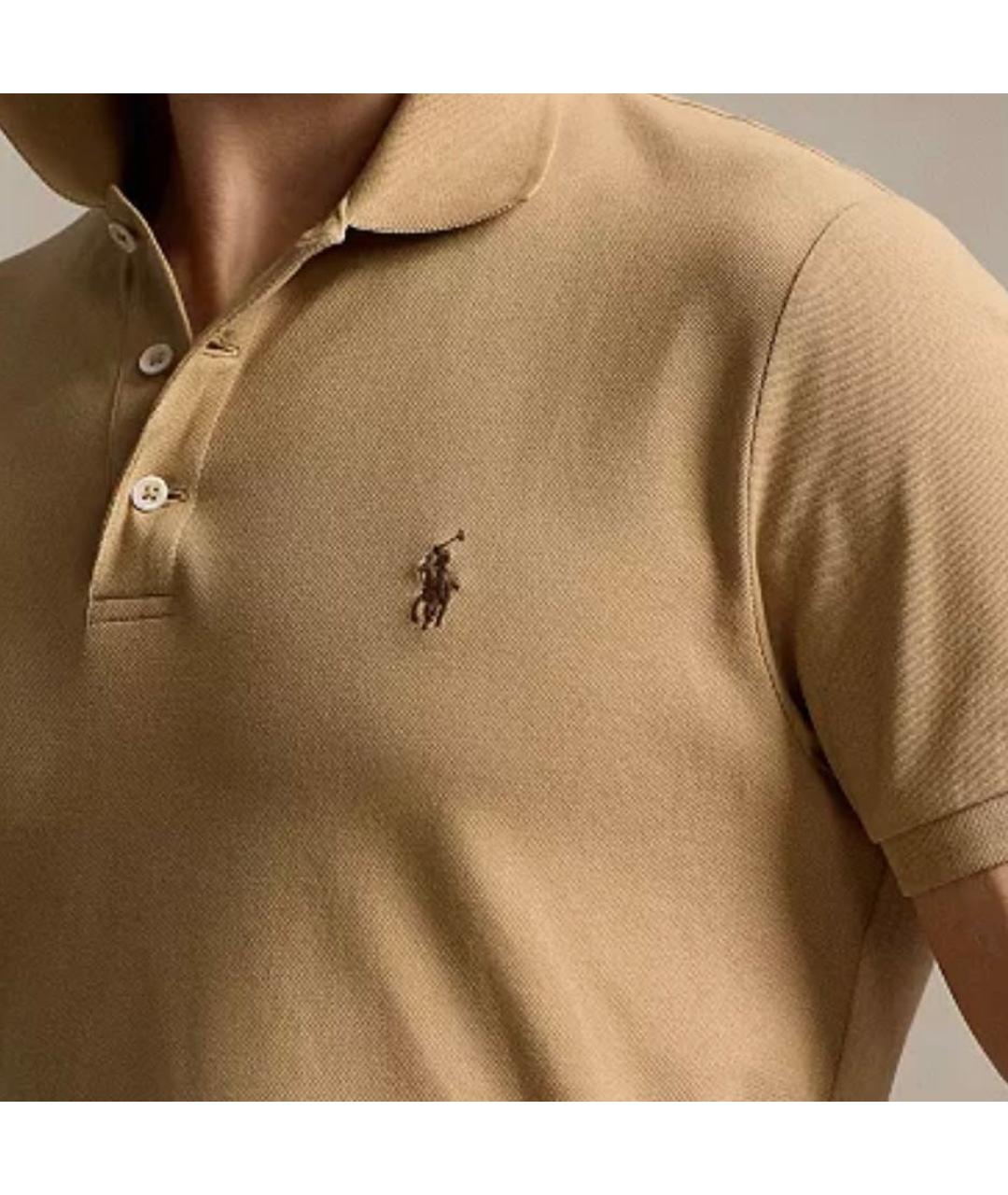 POLO RALPH LAUREN Коричневое хлопковое поло с коротким рукавом, фото 5