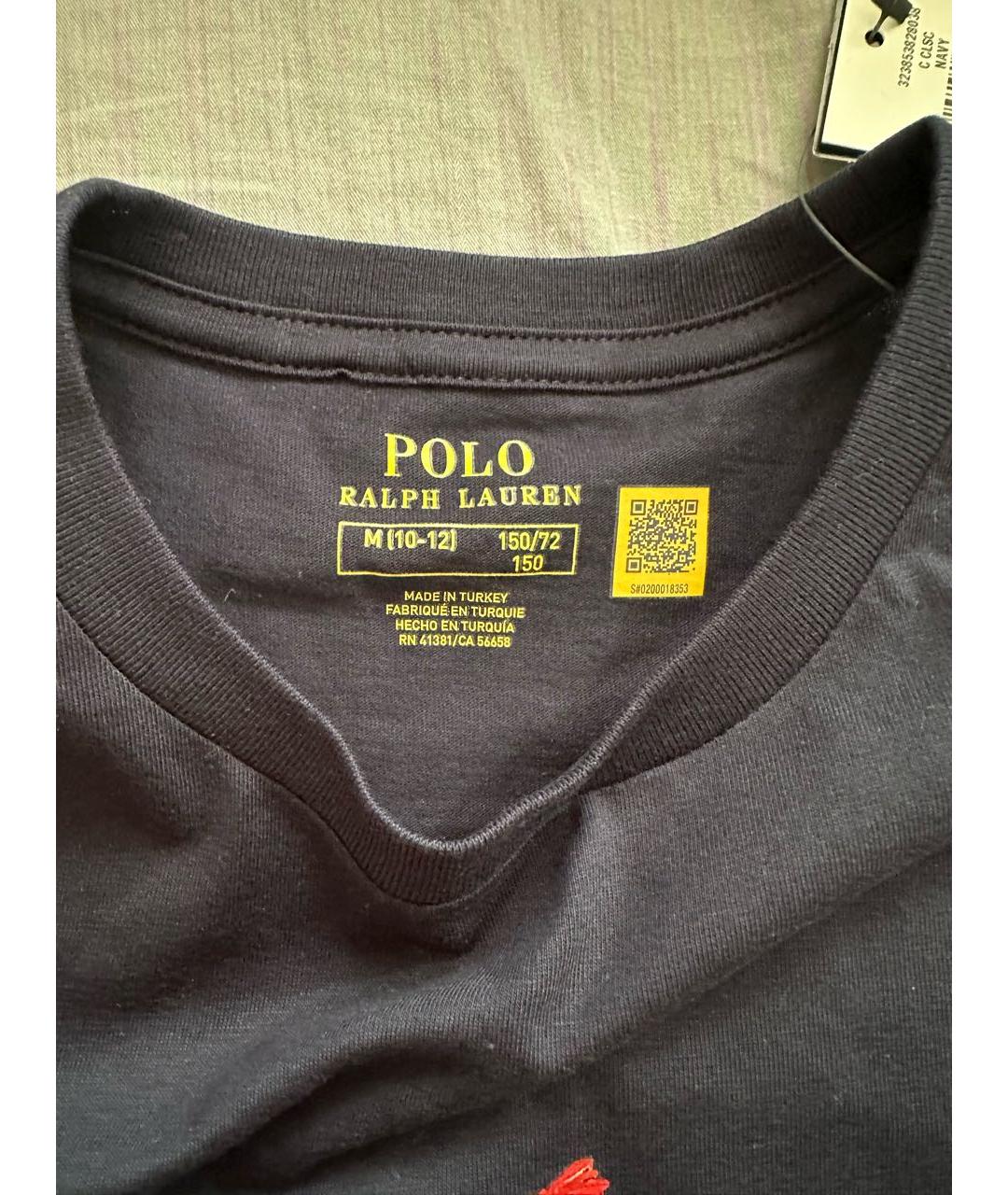 POLO RALPH LAUREN Темно-синяя хлопковая детская футболка, фото 4