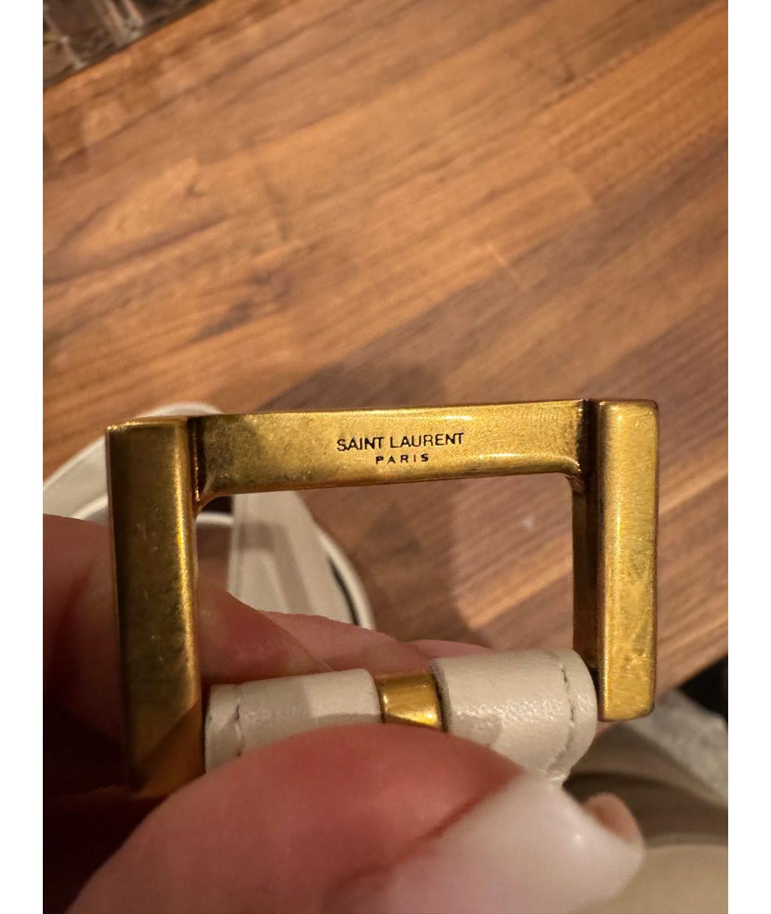 SAINT LAURENT Бежевый кожаный ремень, фото 4
