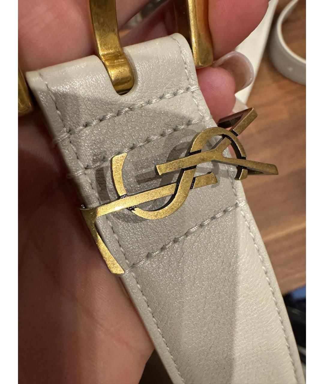 SAINT LAURENT Бежевый кожаный ремень, фото 2