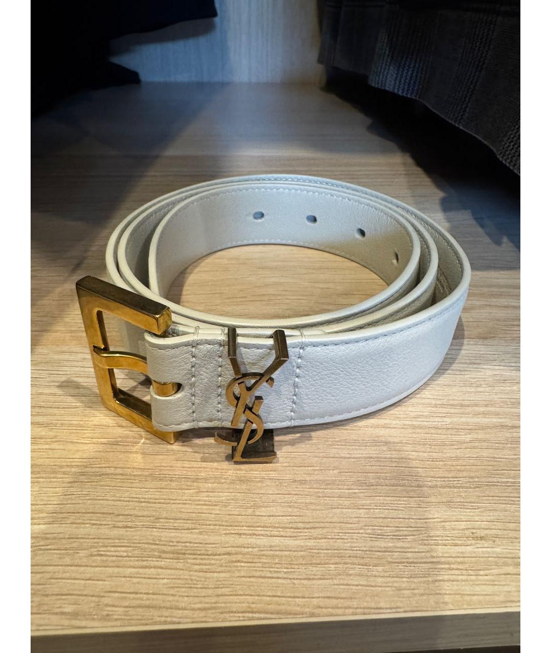 SAINT LAURENT Бежевый кожаный ремень, фото 5