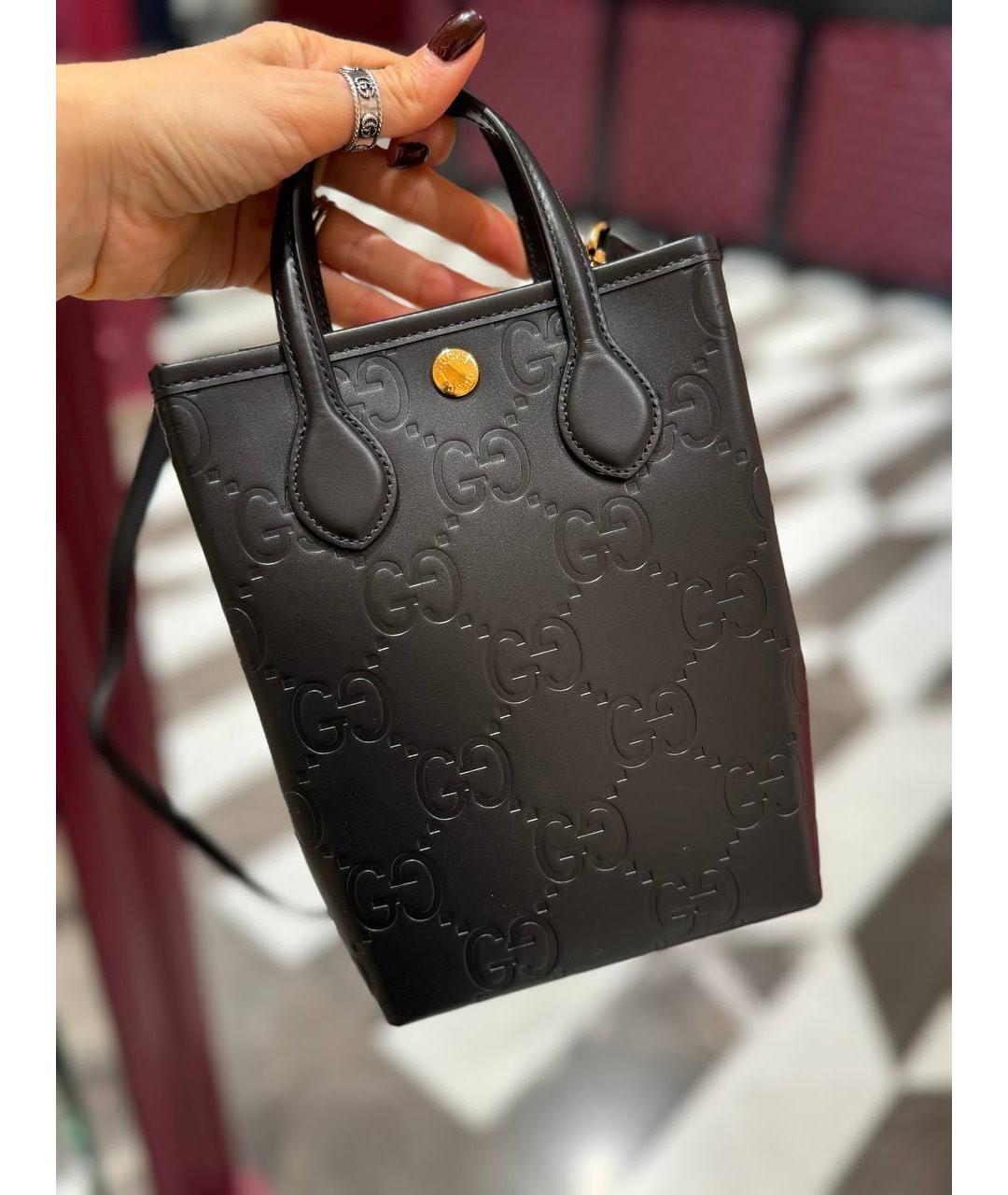 GUCCI Черная кожаная сумка с короткими ручками, фото 2