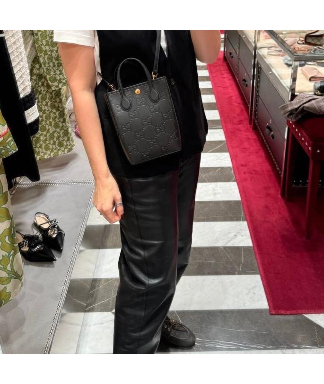 GUCCI Черная кожаная сумка с короткими ручками, фото 4