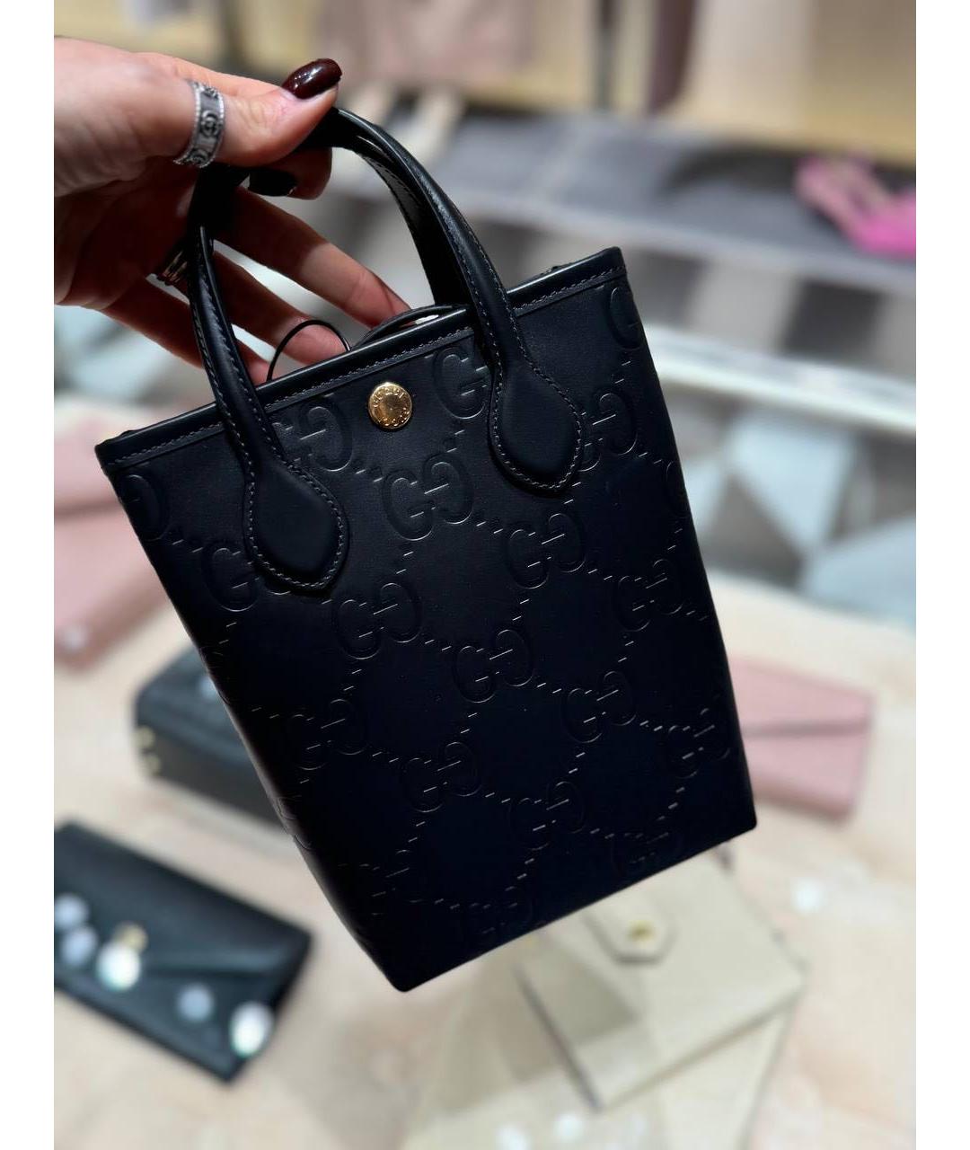 GUCCI Черная кожаная сумка с короткими ручками, фото 3