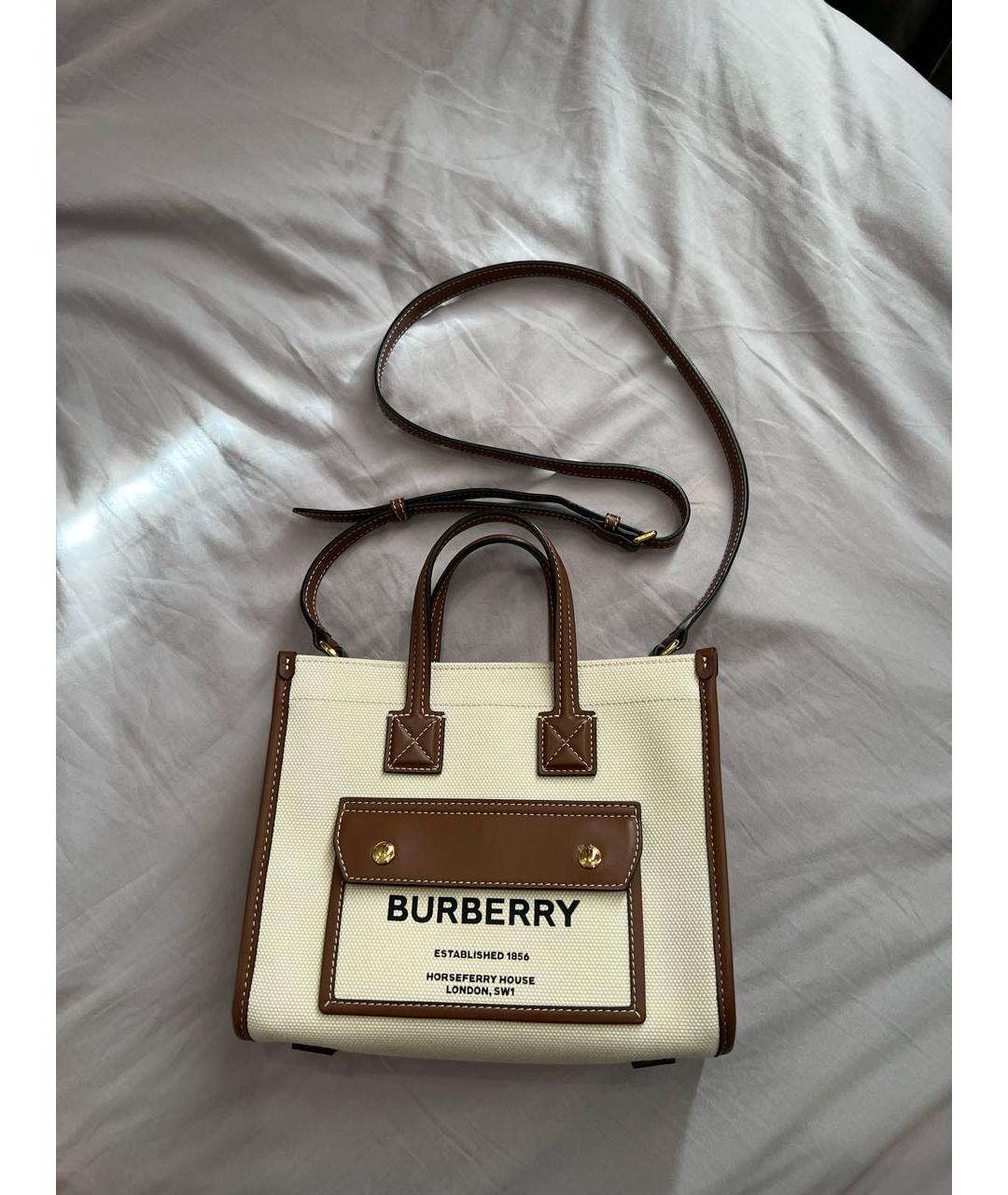 BURBERRY Бежевая хлопковая сумка с короткими ручками, фото 2