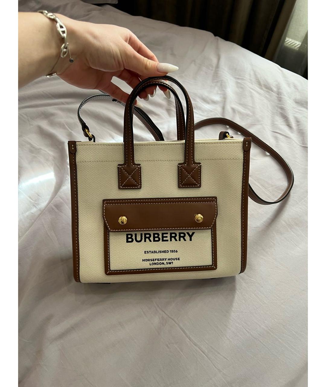 BURBERRY Бежевая хлопковая сумка с короткими ручками, фото 6