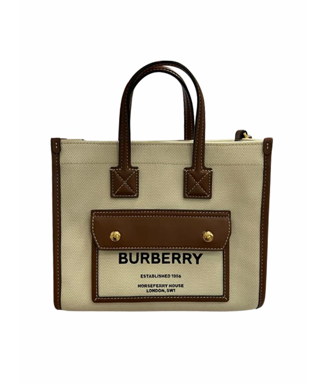 BURBERRY Бежевая хлопковая сумка с короткими ручками, фото 1