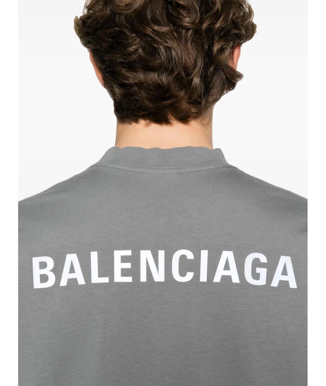 BALENCIAGA Серая хлопковая футболка, фото 5