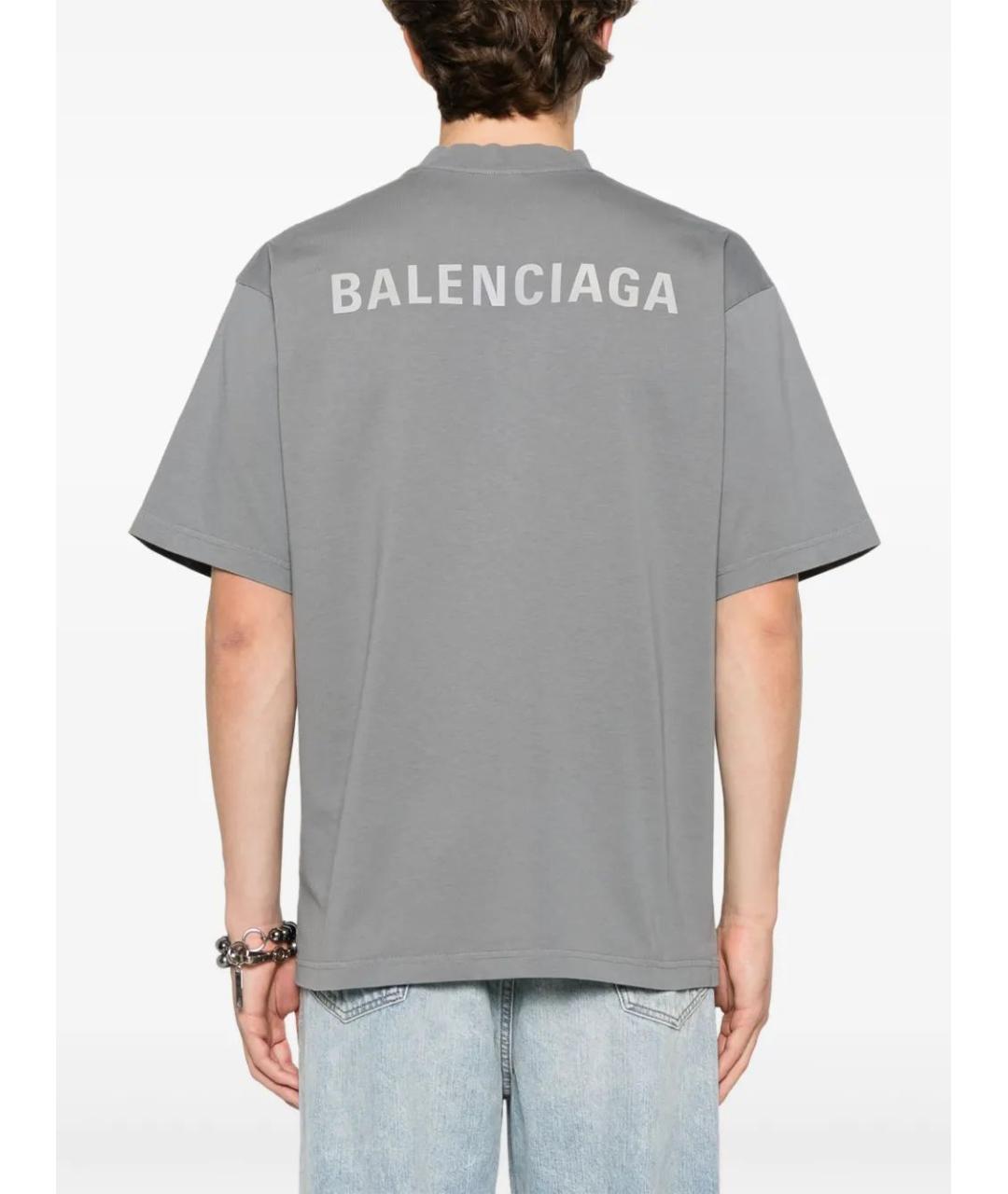 BALENCIAGA Серая хлопковая футболка, фото 4