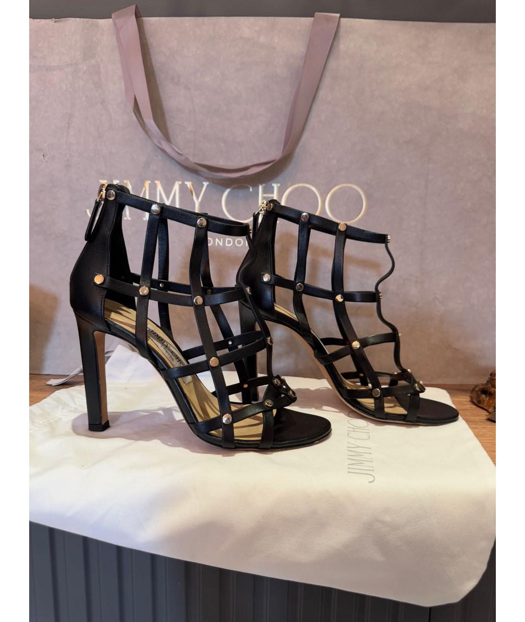 JIMMY CHOO Черные кожаные босоножки, фото 8