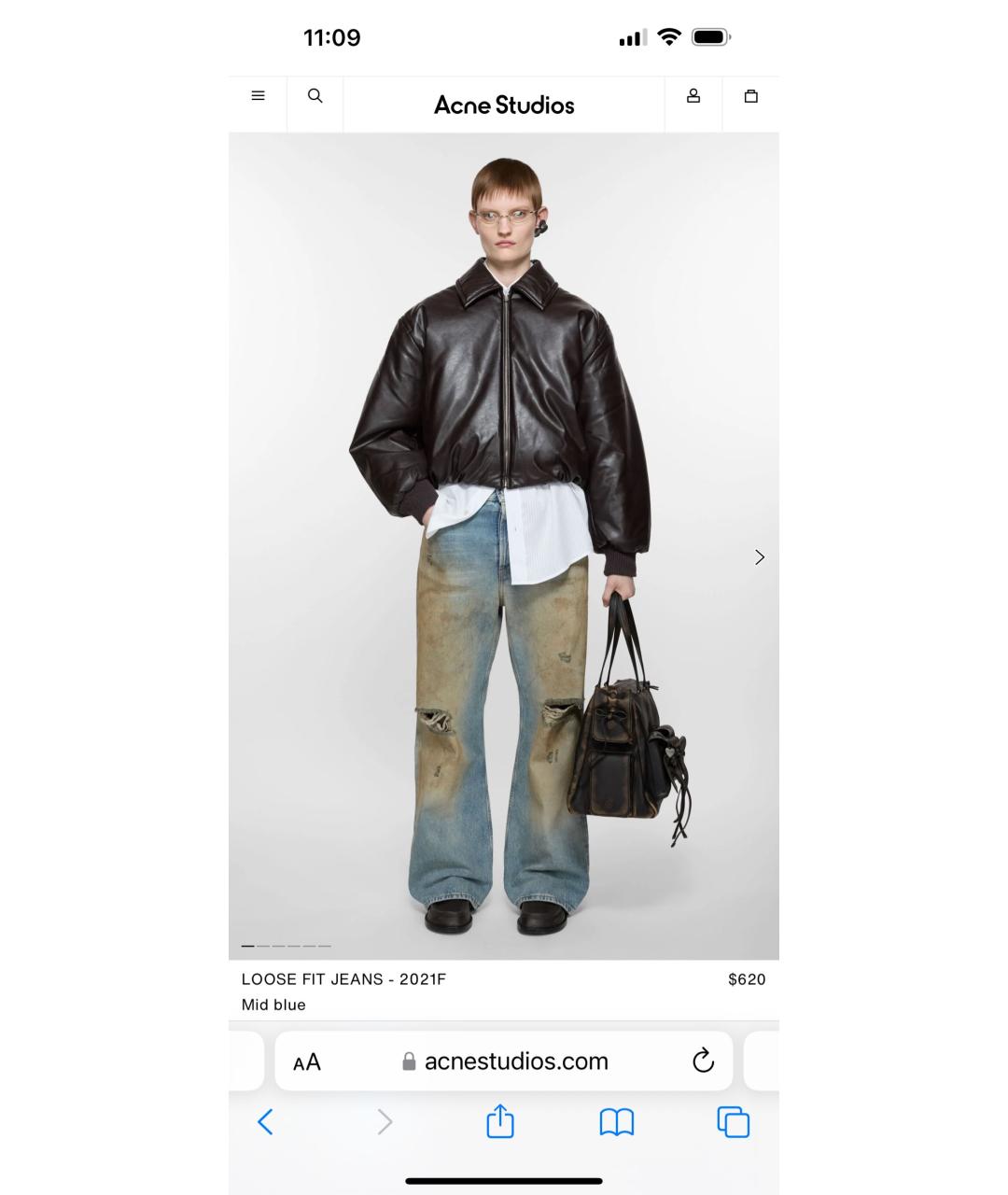 ACNE STUDIOS Зеленые хлопковые прямые джинсы, фото 6