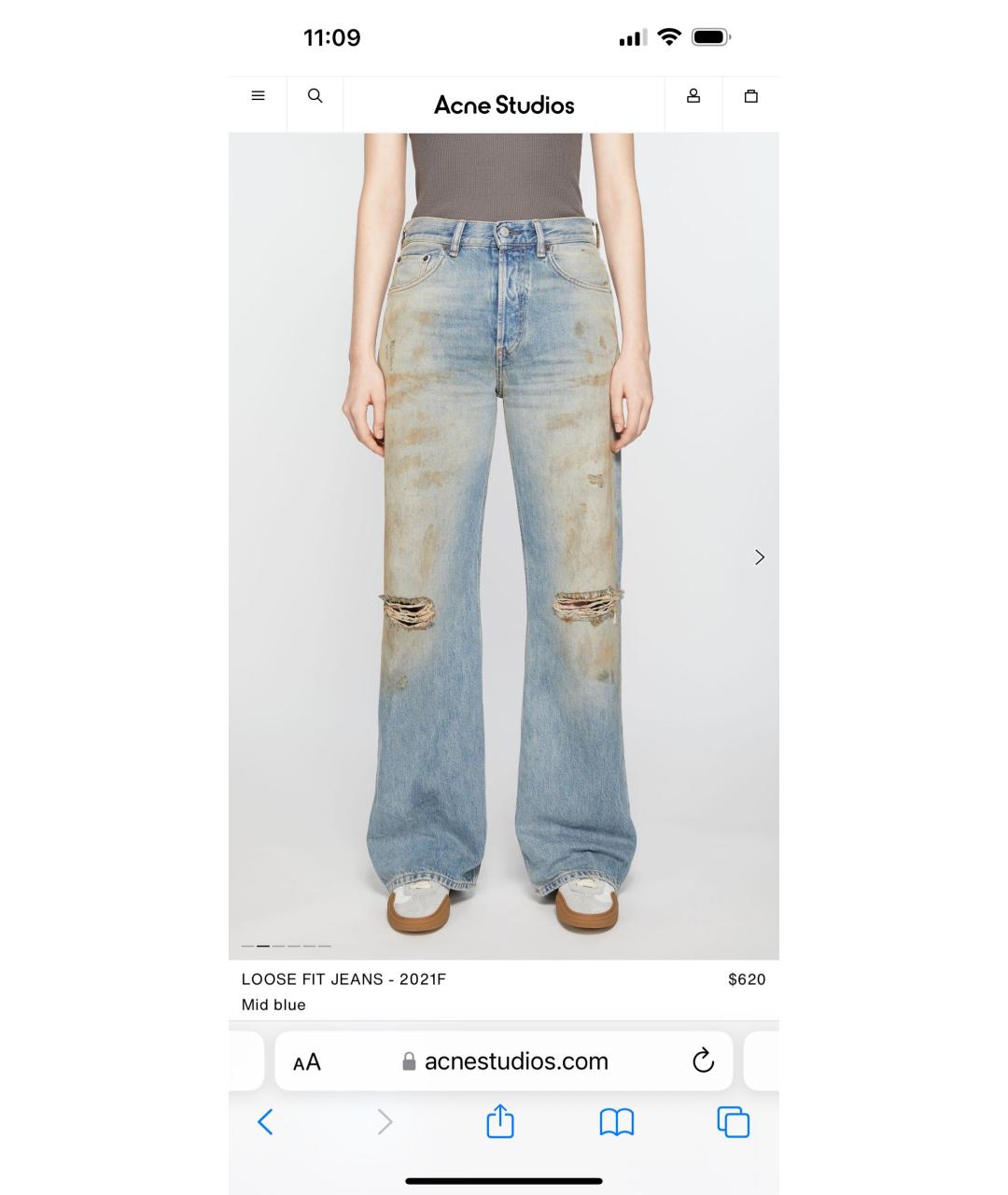 ACNE STUDIOS Зеленые хлопковые прямые джинсы, фото 5