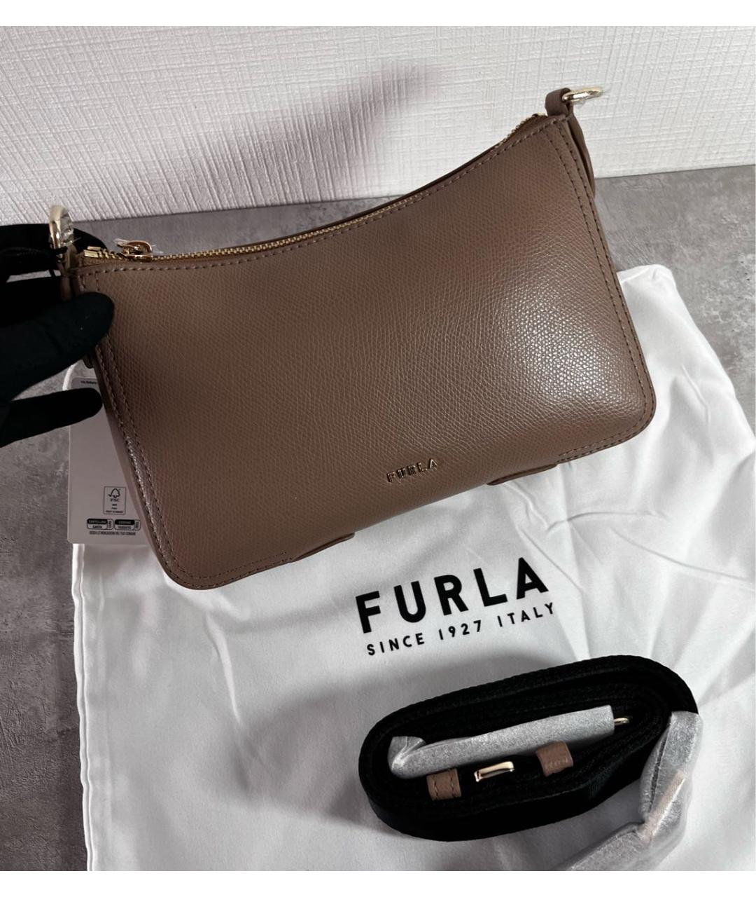 FURLA Коричневая кожаная сумка через плечо, фото 2