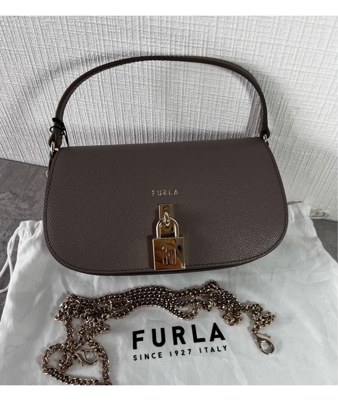 FURLA Коричневая кожаная сумка с короткими ручками, фото 9