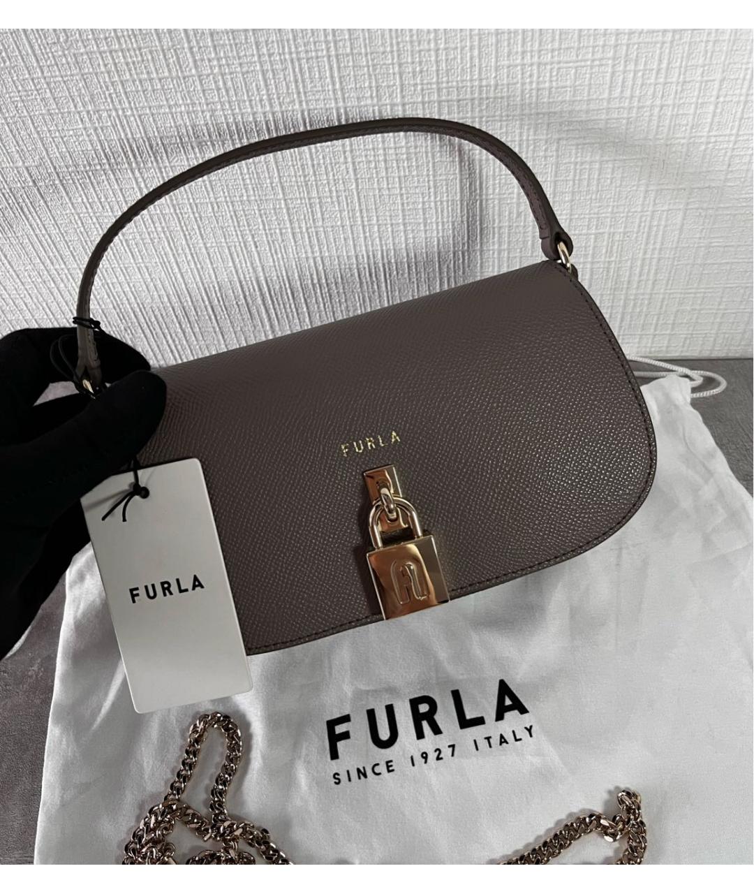 FURLA Коричневая кожаная сумка с короткими ручками, фото 8