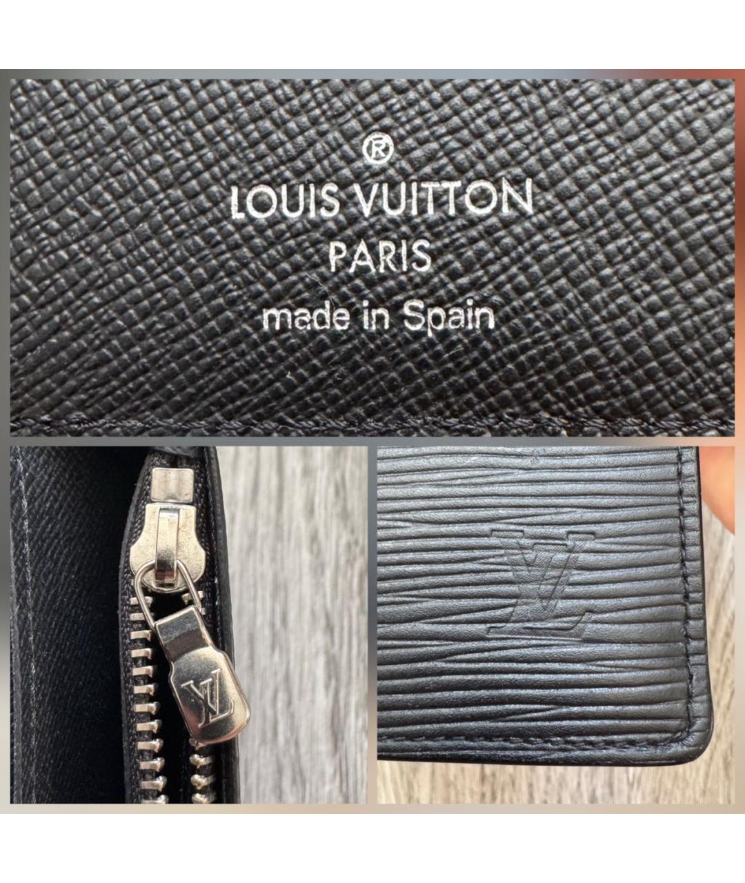 LOUIS VUITTON Черный кожаный кошелек, фото 8