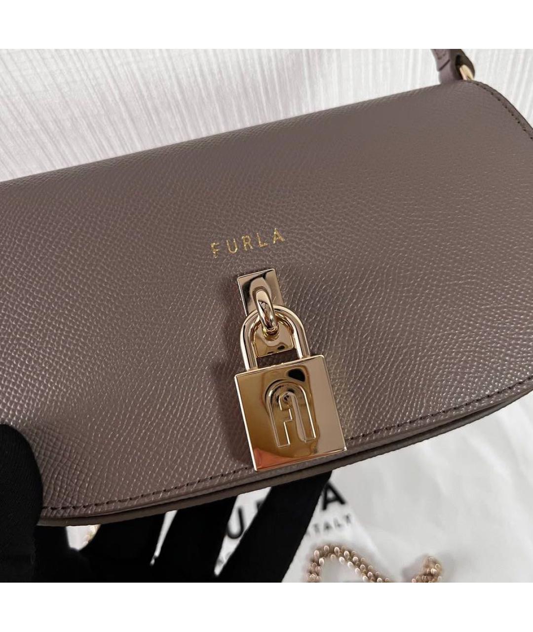 FURLA Коричневая кожаная сумка с короткими ручками, фото 6