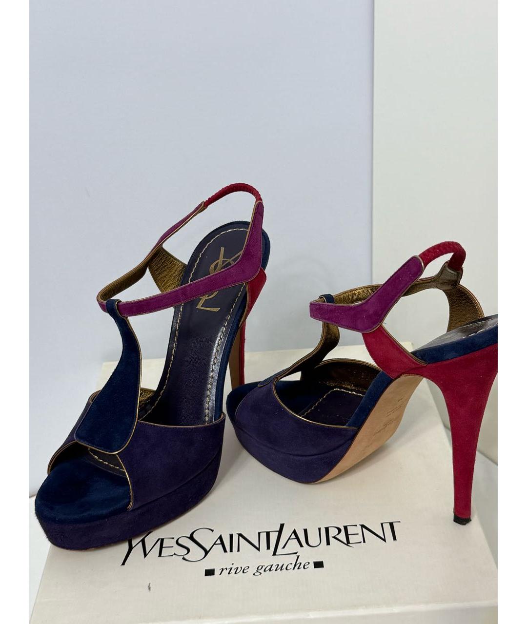 SAINT LAURENT Мульти замшевые босоножки, фото 8