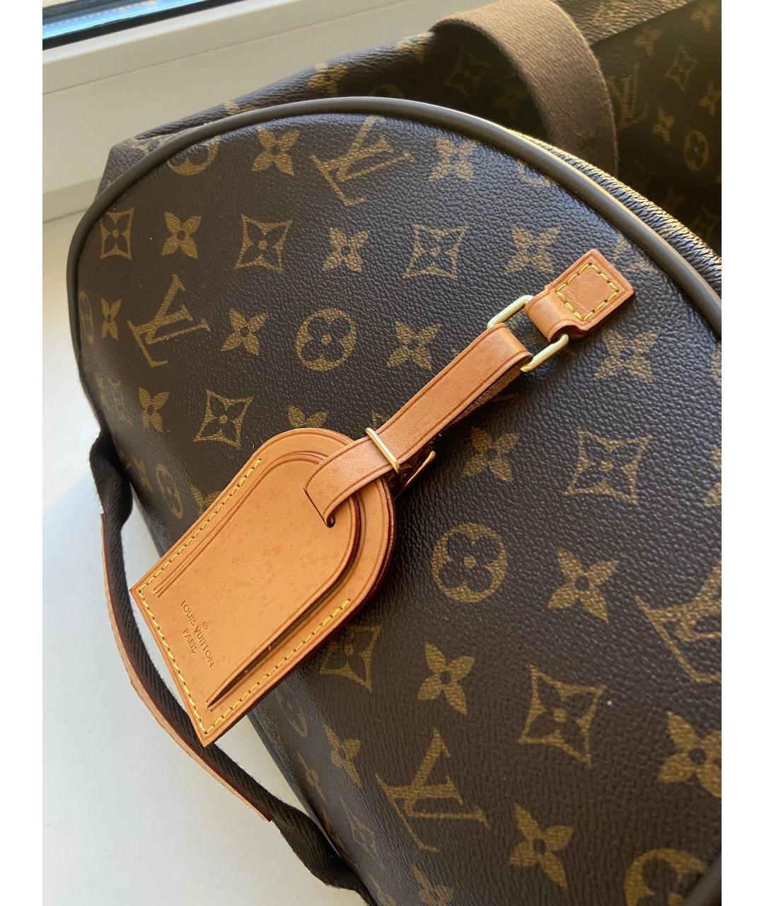 LOUIS VUITTON Коричневый кожаный чемодан, фото 4