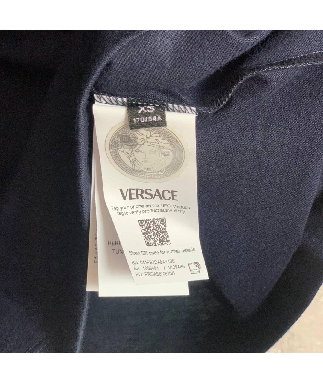 VERSACE Темно-синяя хлопковая футболка, фото 6