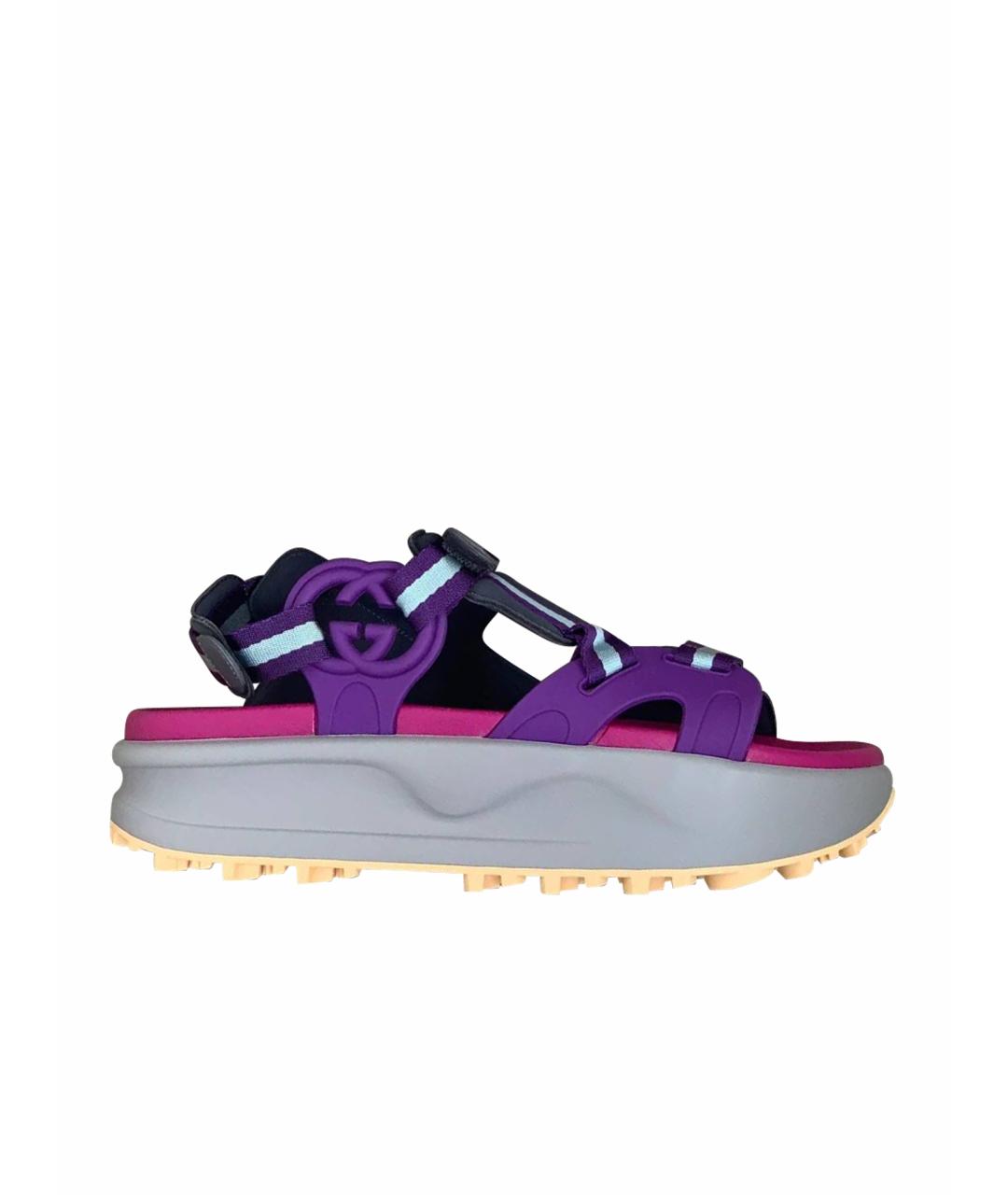 GUCCI Фиолетовые резиновые босоножки, фото 1
