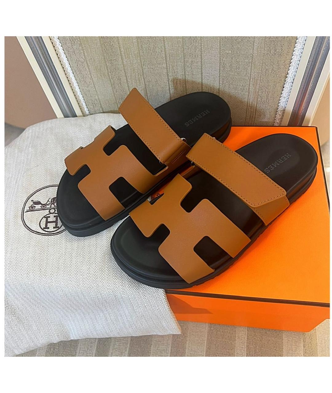 HERMES Коричневые кожаные сандалии, фото 2