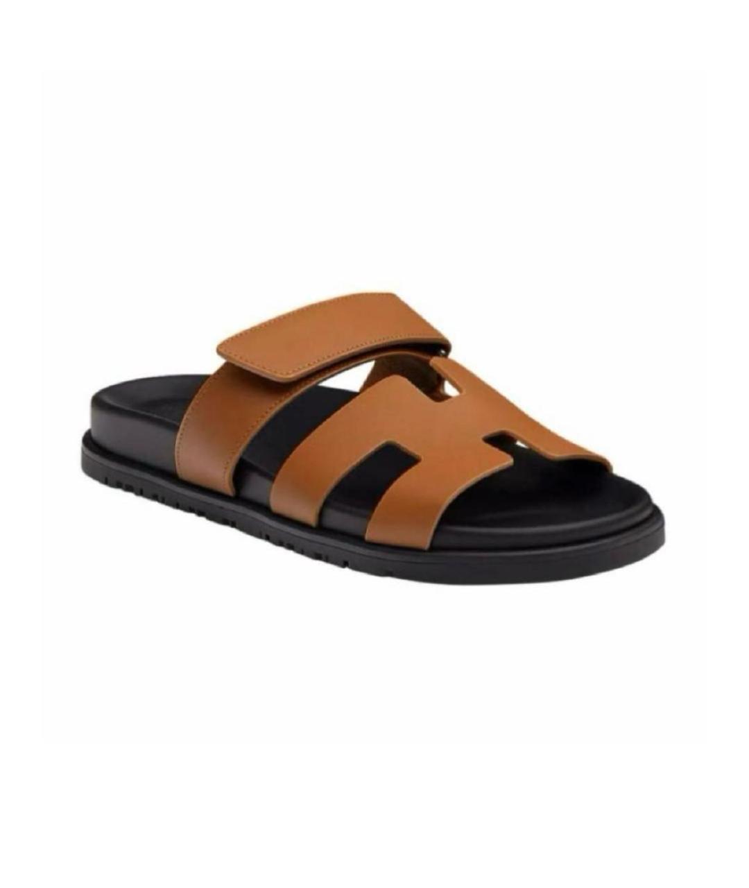 HERMES Коричневые кожаные сандалии, фото 4