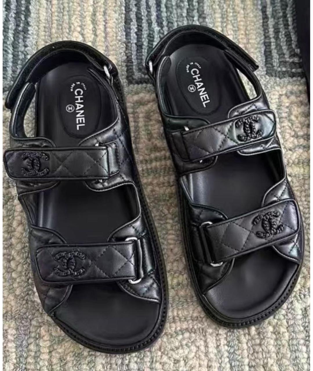 CHANEL Черные кожаные сандалии, фото 3