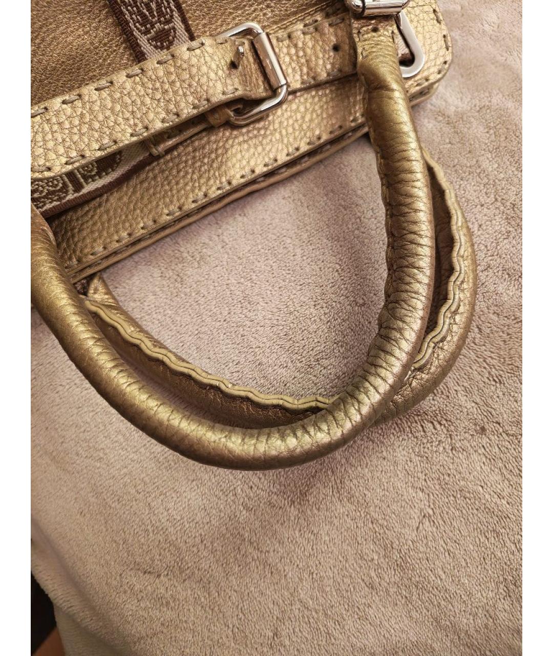 FENDI Золотая кожаная сумка тоут, фото 6