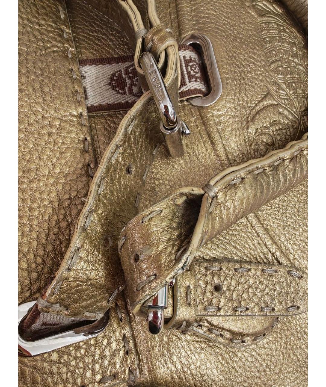 FENDI Золотая кожаная сумка тоут, фото 8