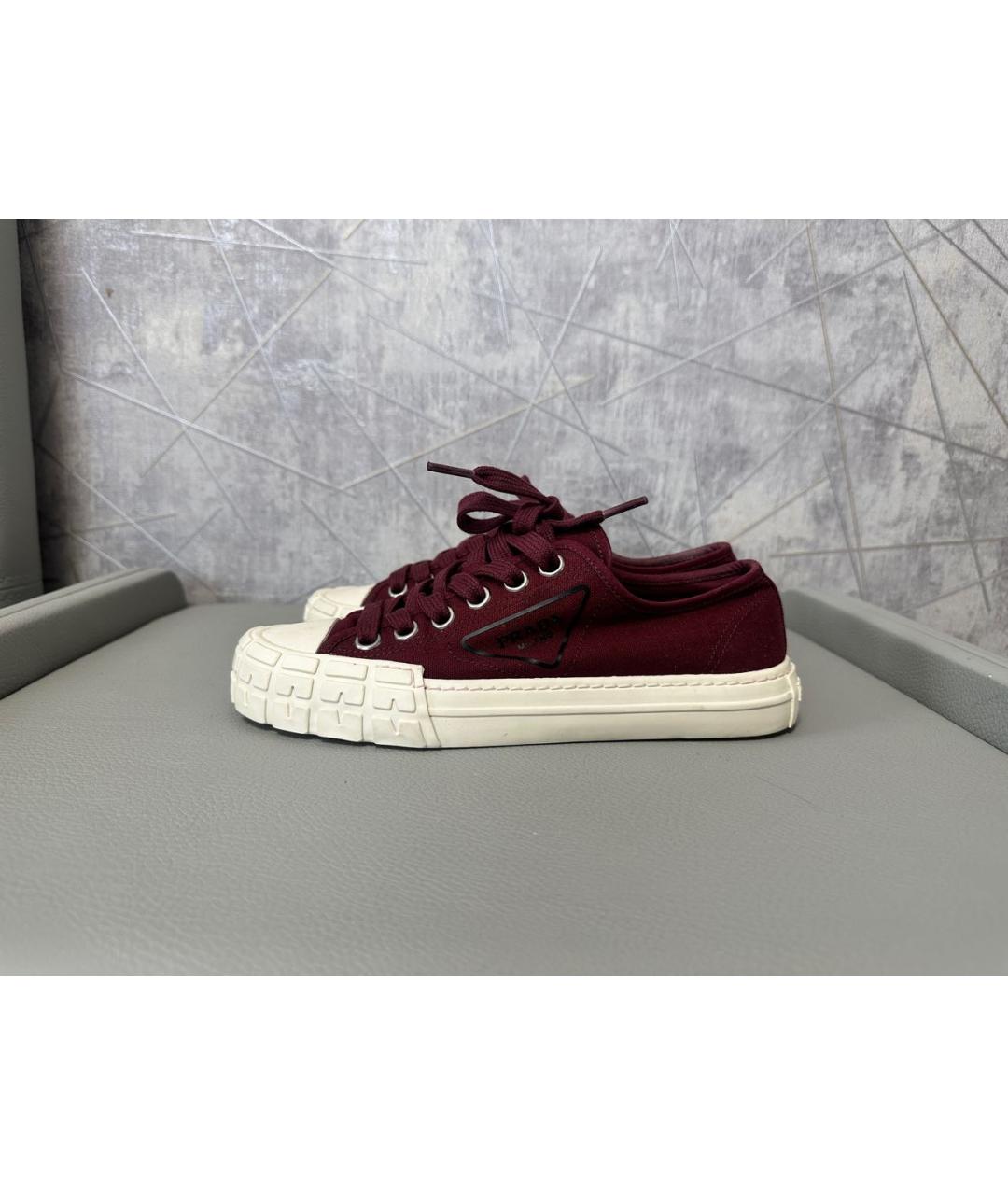 PRADA Бордовые текстильные кеды, фото 8