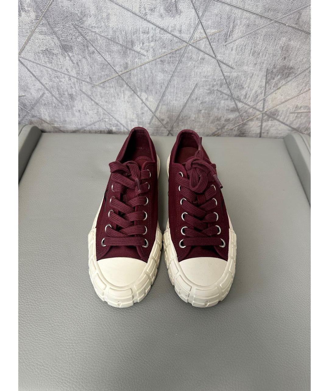 PRADA Бордовые текстильные кеды, фото 3